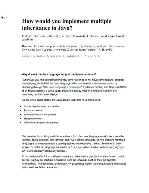 How Would You Implement Multiple Inheritance In Java Doc