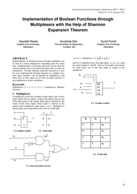 Implementation Of Boolean Function Through1 Multiplexer | PDF