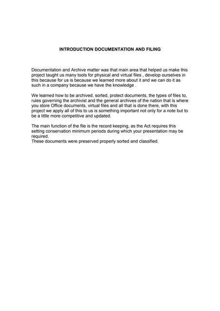 Introduction Documentation And Filing | DOC