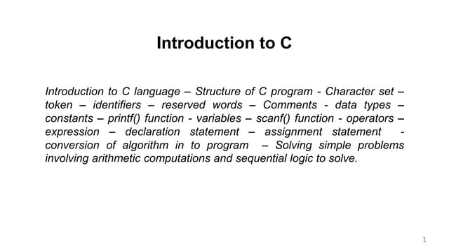Introduction Of C Programming Unit-ii Ppt | PPTX
