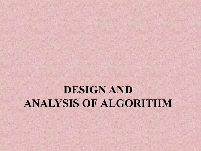 Introduction To Design And Analysis Of Algorithm | PPT