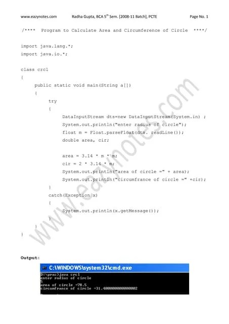 Java Program-to-calculate-area-and-circumference-of-circle | PDF