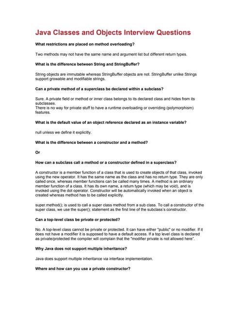 Java Classes And Objects Interview Questions | DOC