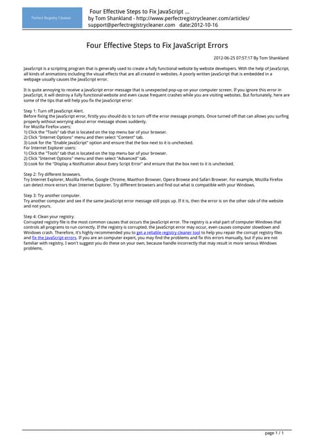 Javascript Error Four Effective Steps To Fix Javascript Errors | PDF ...