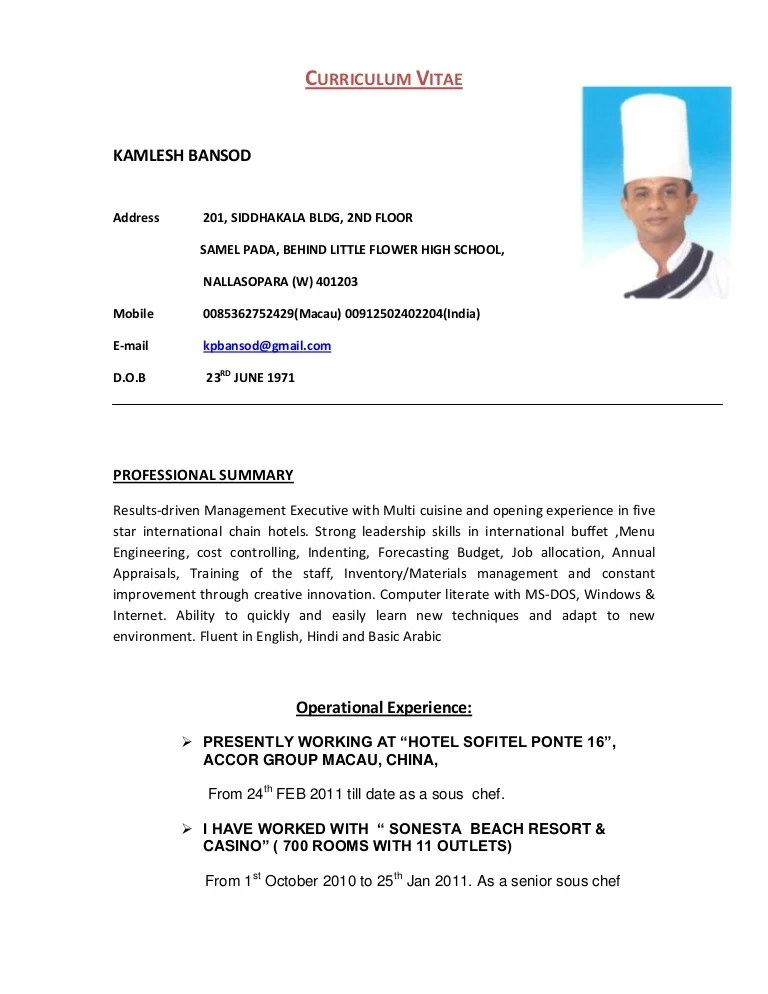 Cv Pak Agung Employers looking to hire new qualified cooks want to see a CV.