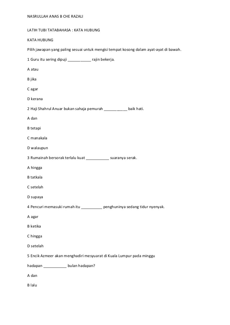 60 soalan latih tubi tatabahasa kata hubung malay language grammar and vocabulary. Latih Tubi Tatabahasa Kata Hubung