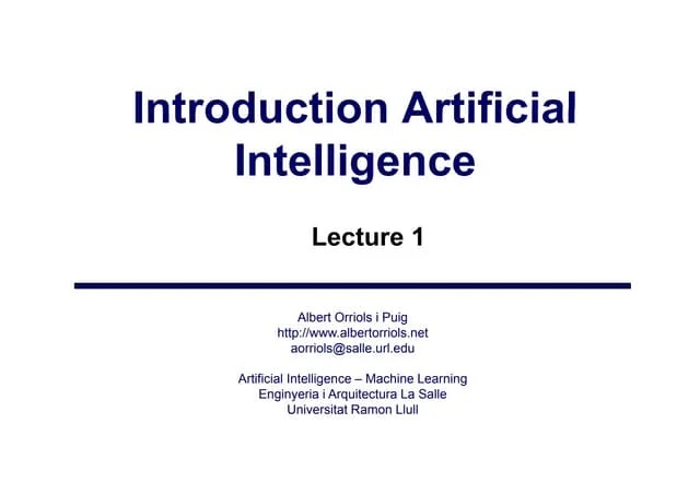 Lecture1 AI1 Introduction To Artificial Intelligence | PDF