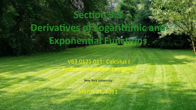 Lesson 14: Derivatives Of Logarithmic And Exponential Functions (slides) | PDF