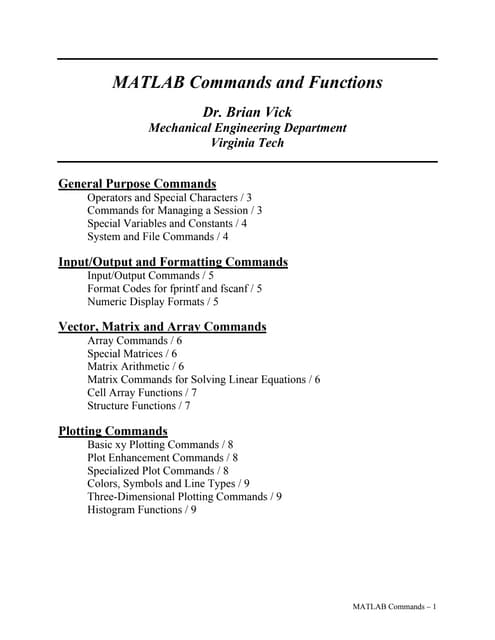 Matlab Commands | PDF | Programming Languages | Computing