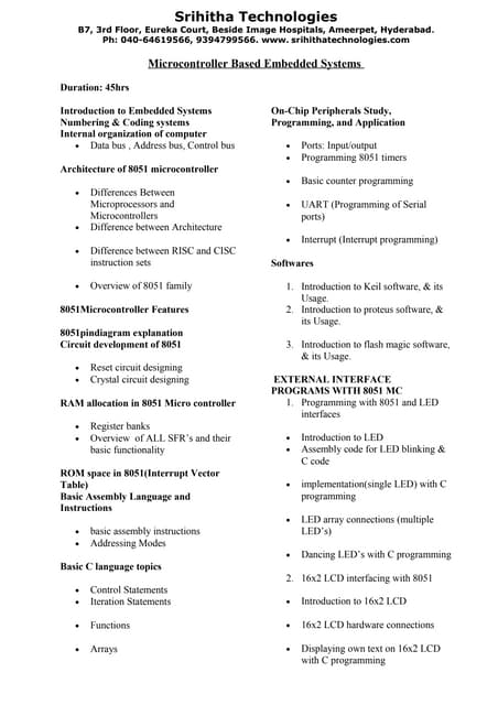 Microcontroller Based Embedded Systems Classroom Training | DOC