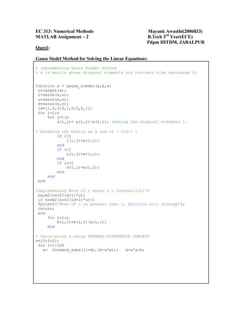 Numerical Methods Solving Linear Equations | PDF