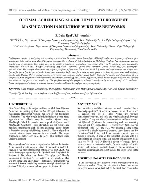 Optimal Scheduling Algorithm For Throughput Maximization In Multihop ...