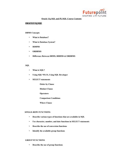 Oracle 11g Sql Plsql Training | DOC