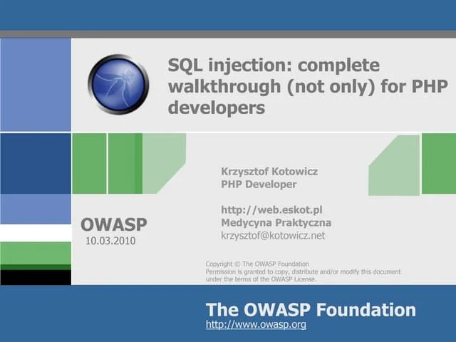 SQL Injection: Complete Walkthrough (not Only) For PHP Developers | PDF