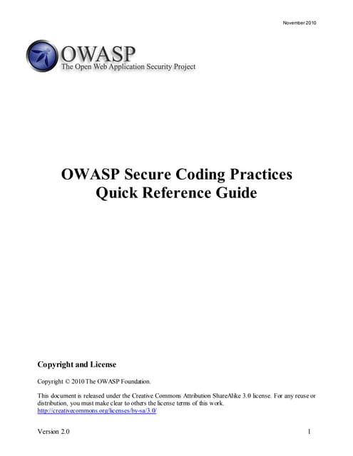 OWASP Secure Coding Practices - Quick Reference Guide | PDF