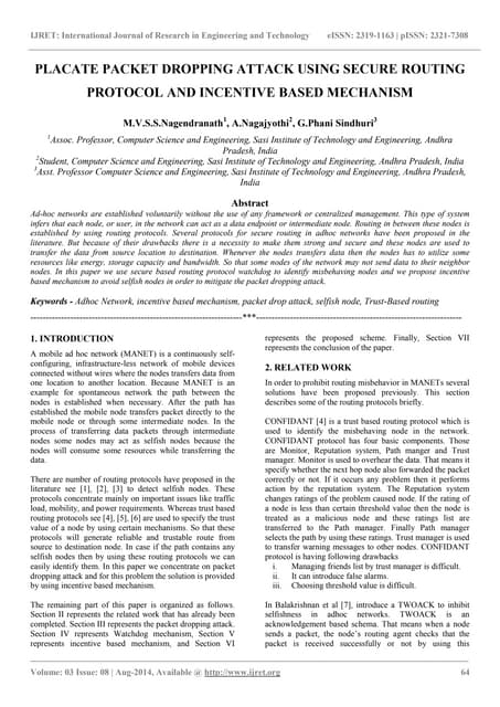 Placate Packet Dropping Attack Using Secure Routing Protocol And Incentive Based Mechanism | PDF