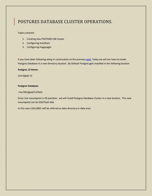 Postgres 12 Cluster Database Operations. | PDF