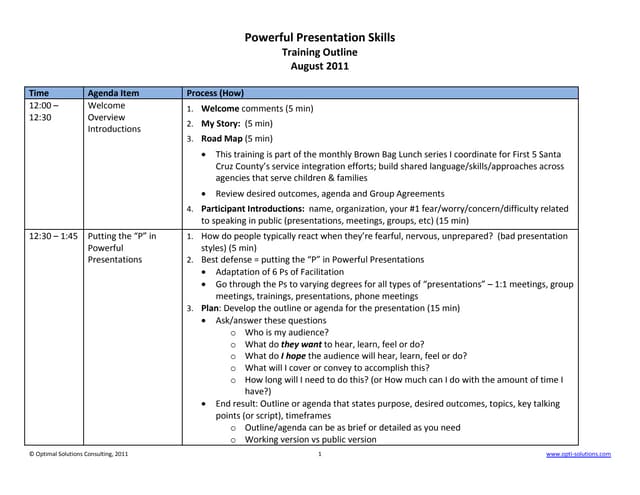 Sample Presentation Outlines Ppt