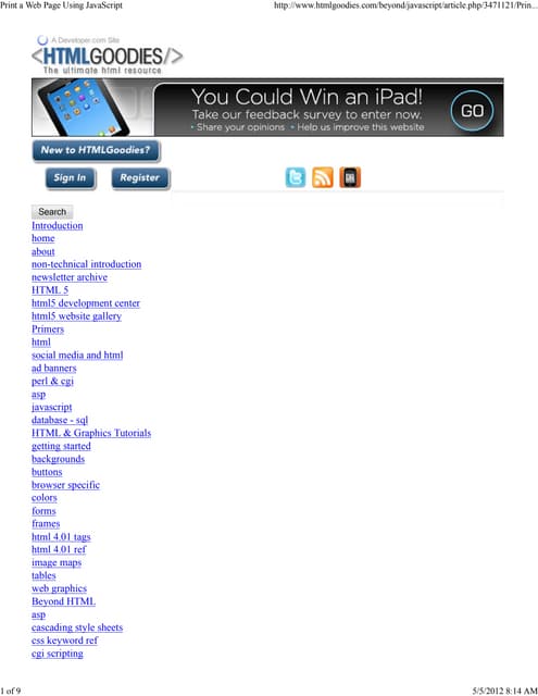 Print A Web Page Using Java Script | PDF