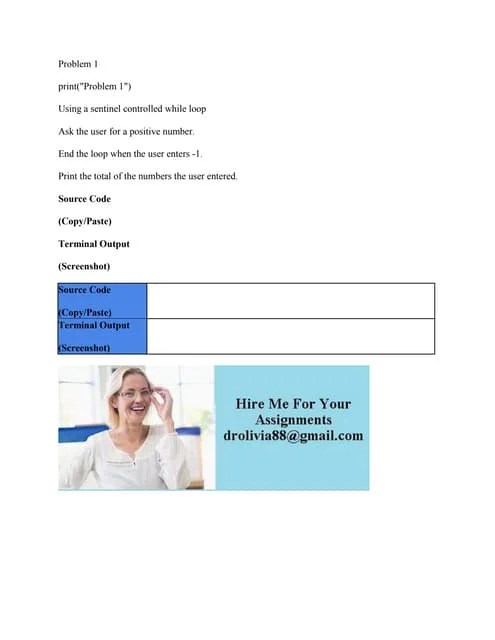 Problem 1 Print(-Problem 1-) Using A Sentinel Controlled While Loop.docx