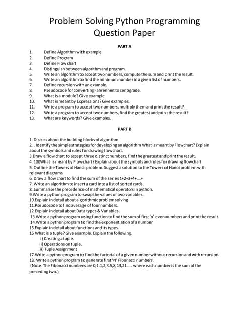 Problem Solving Python Programming Qp | DOCX