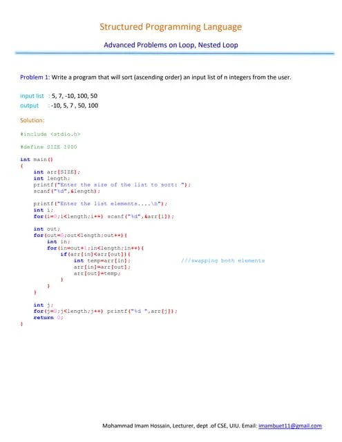 Spl 11 1 Problems On Loop Nested Loop Pdf