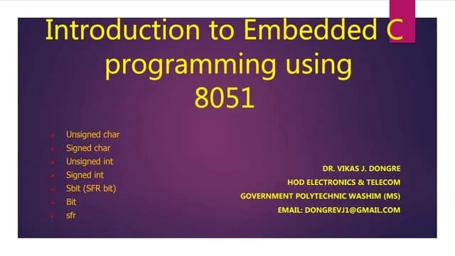 Introduction To Embedded System Programming Using 8051 | PPT