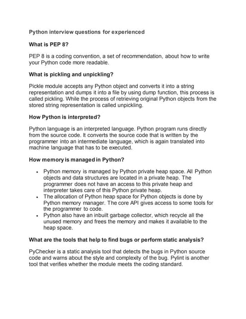 Top 20 Python Interview Questions And Answers 2023.pdf | Programming ...