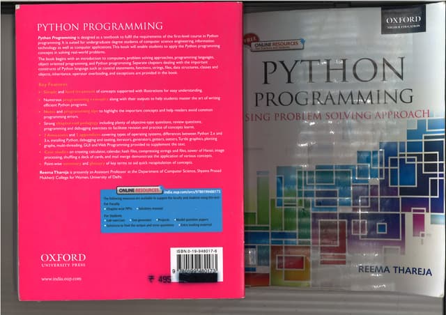 Python Programming Using Problem Solving Approach By Thareja, Reema (z ...