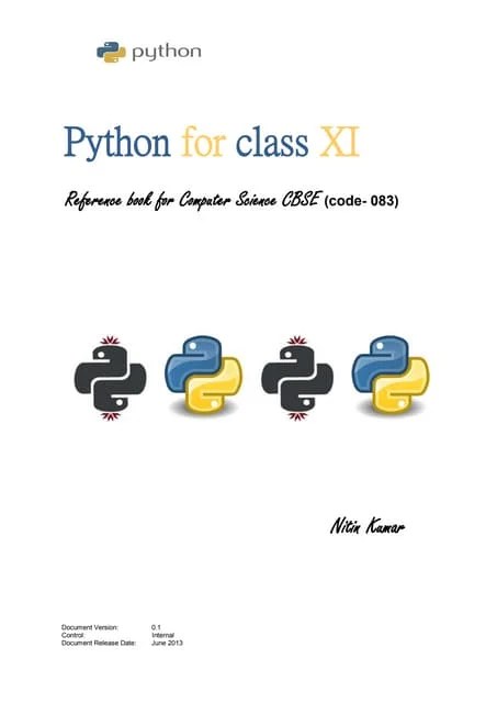 Python For Class 11 (CBSE Computer Science Sub Code 083) | PDF