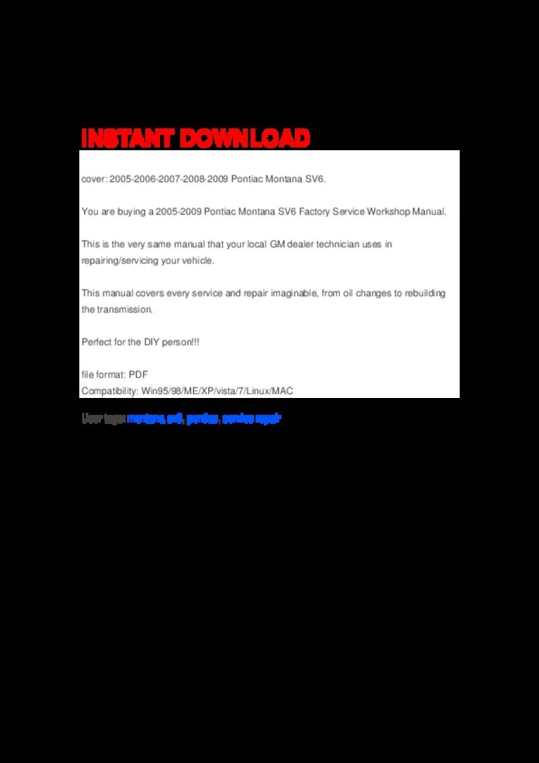 Pontiac Montana Sv6 2005 2009 Manual