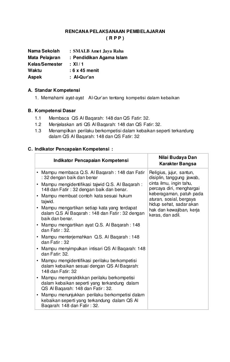 Hukum bacaan ikhfa terdapat pada nomor. Rpp Pai Sma Berkarakter Kls Xi 1