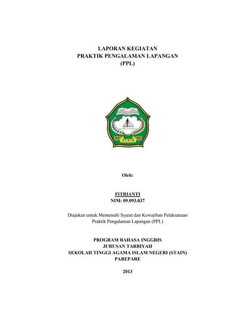 Cover laporan ppl fakultas tarbiyah berwarna hijau. Sampul Laporan Ppl