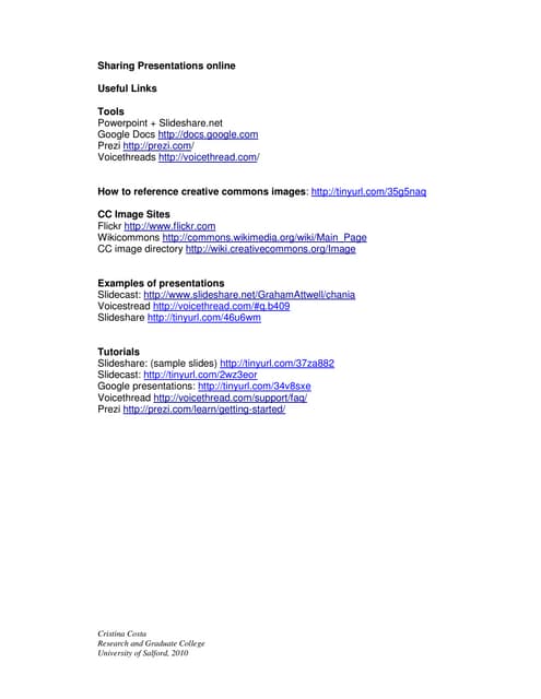 Sharing Presentations Links | PDF