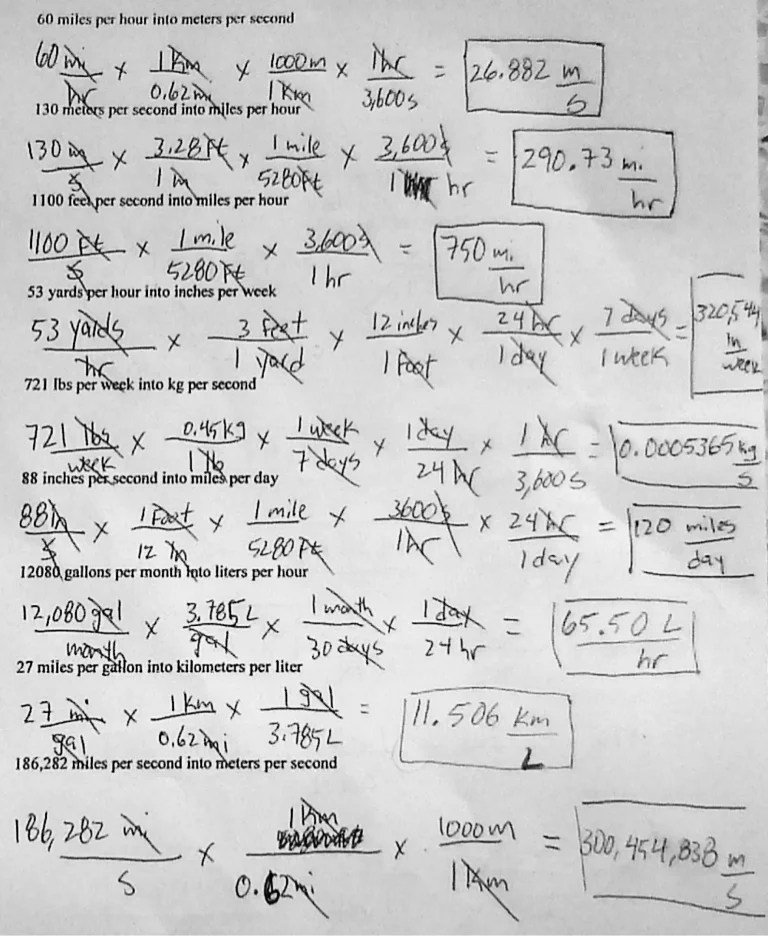 Answers To Unit Conversions Side 2 The average student is in class 330 minutes per day. Answers To Unit Conversions Side 2 186282 kilometers per hour into meters per second Q.