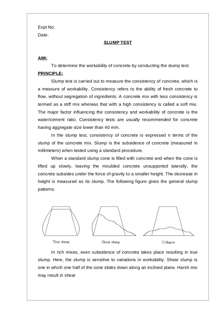 Slump Test For Concrete Mo Civil Engineering A large slump means the concrete will flow easily.