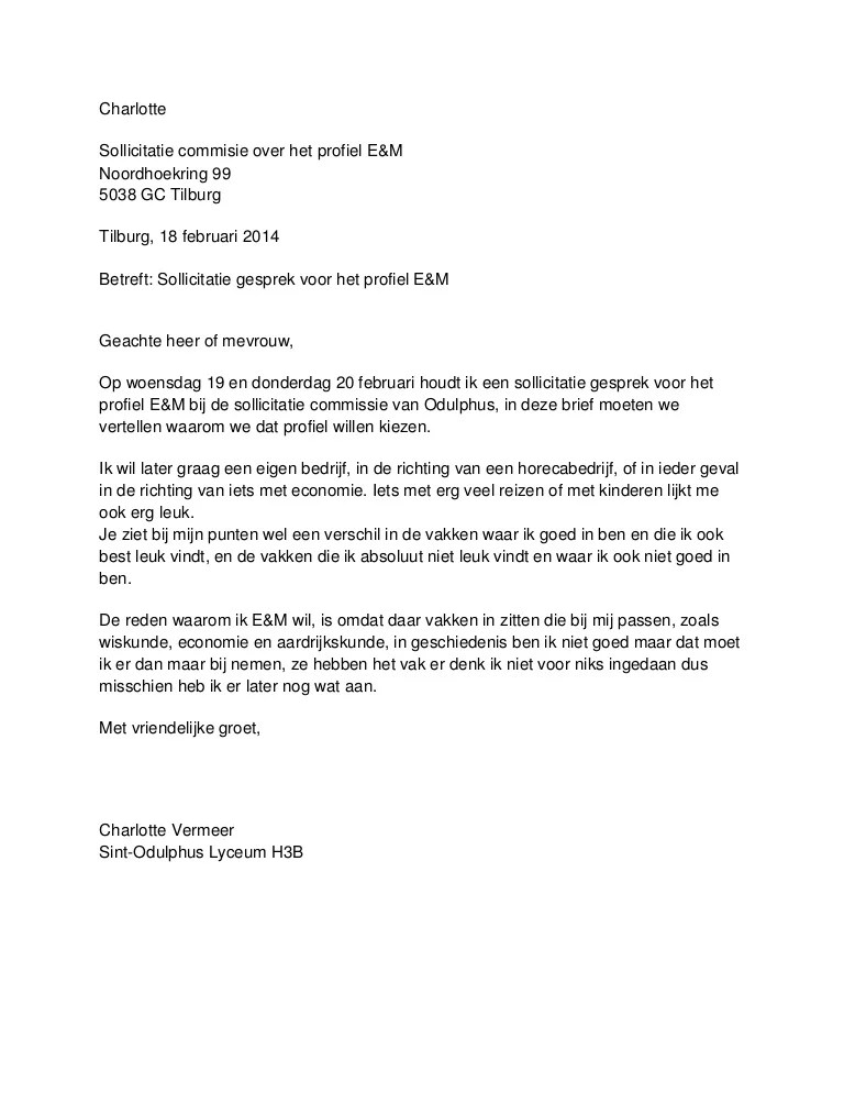 Sollicitatiebrief e&m