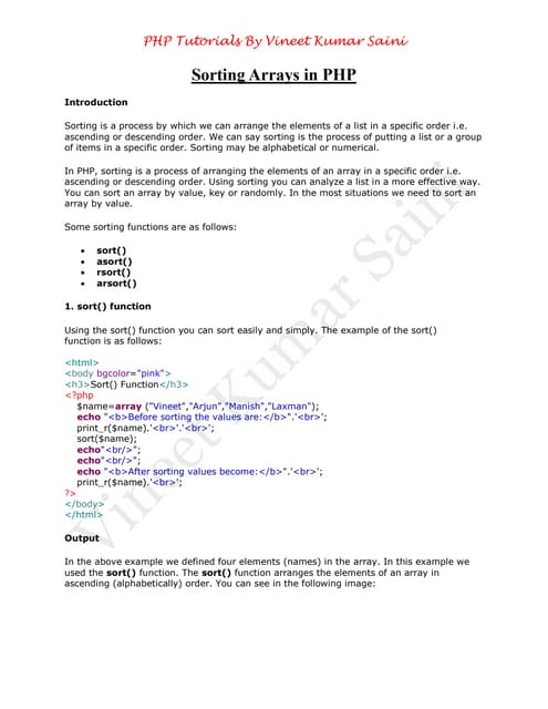 Sorting Arrays In PHP | PDF