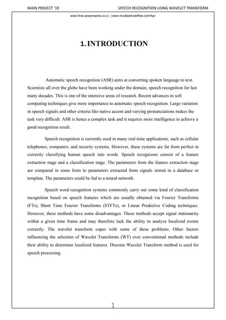 Speech Recognition-using-wavelet-transform | PDF