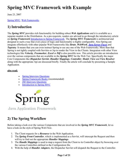 Spring MVC Architecture Tutorial | PPTX | Web Development | Internet