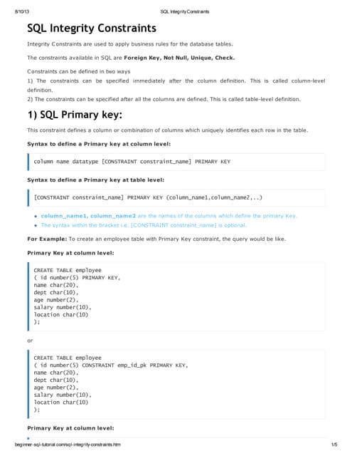 Lecture 4 Sql {basics Keys And Constraints} | PPTX