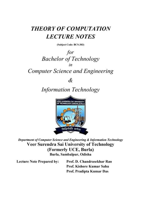 Theory Of Computation Lecture Notes | PDF