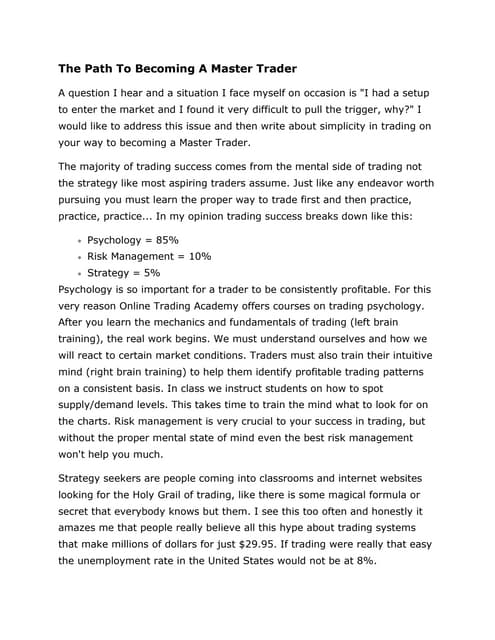 The Path To Becoming A Master Trader | DOCX