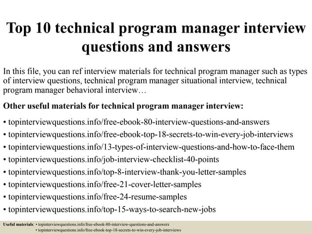 Top 10 Technical Program Manager Interview Questions And Answers | PPT