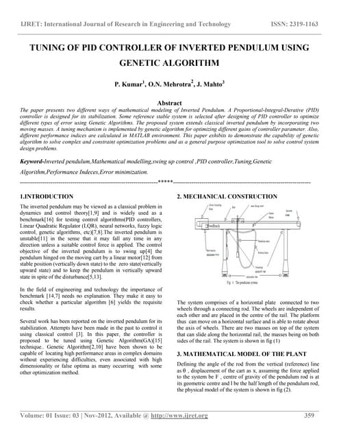 Tuning Of Pid Controller Of Inverted Pendulum Using Genetic Algorithm | PDF