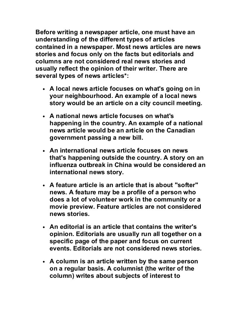 Buzzfeed staff keep up with the latest daily buzz with the buzzfeed daily newsletter! Types of newspaper articles (1)