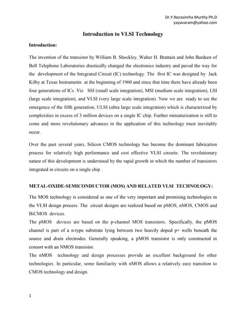 Introduction To VLSI Technology | DOCX