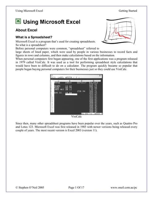 Using Microsoft Excel1 Getting Started | PDF | Operating Systems ...
