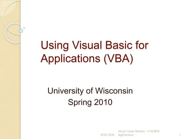 Using Visual Basic For Applications (vba) | PPT