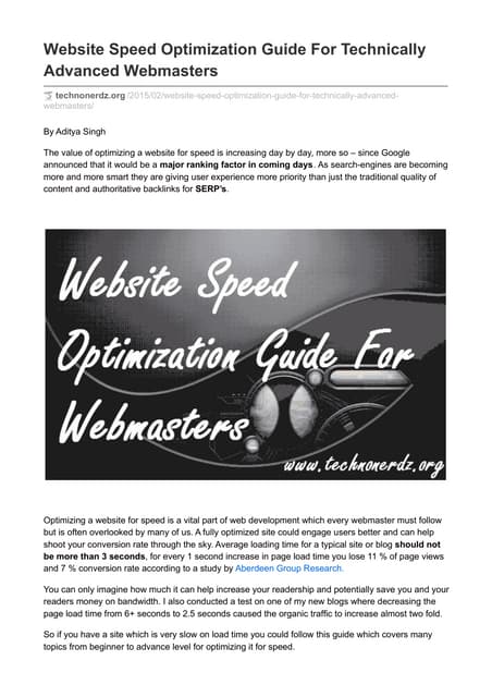 Website Speed Optimization Guide For Technically Advanced Webmasters ...